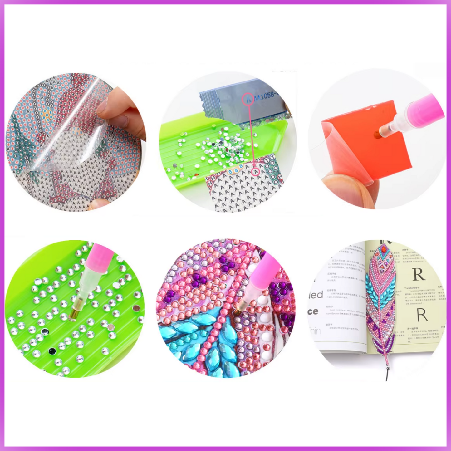 Marcador de Páginas de Pintura com Diamantes - Lua e Folhas Verdes