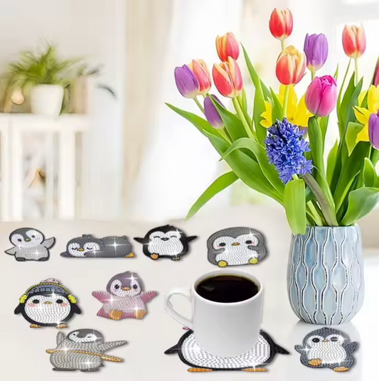 Porta Copos de Pintura com Diamantes - Pinguins