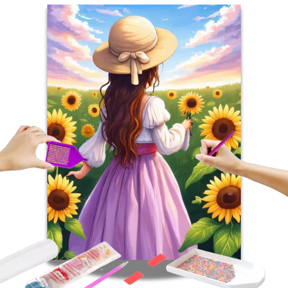 Menina na Fazenda de Girassóis