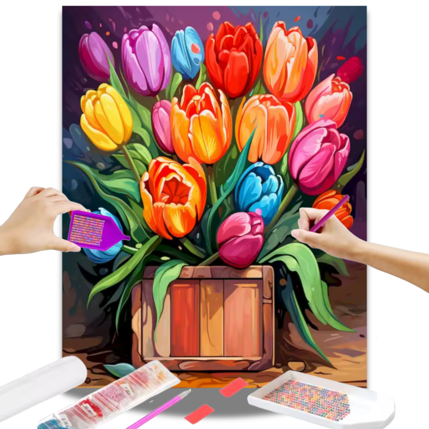 Caixa com Tulipas Coloridas