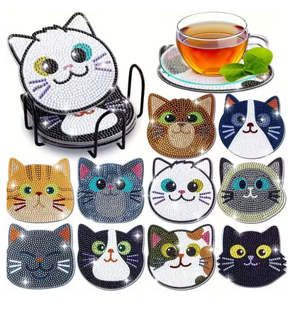 Porta Copos de Pintura com Diamantes - Gatinhos