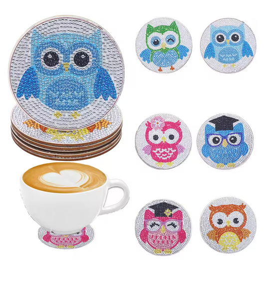 Porta Copos de Pintura com Diamantes - Corujas Coloridas