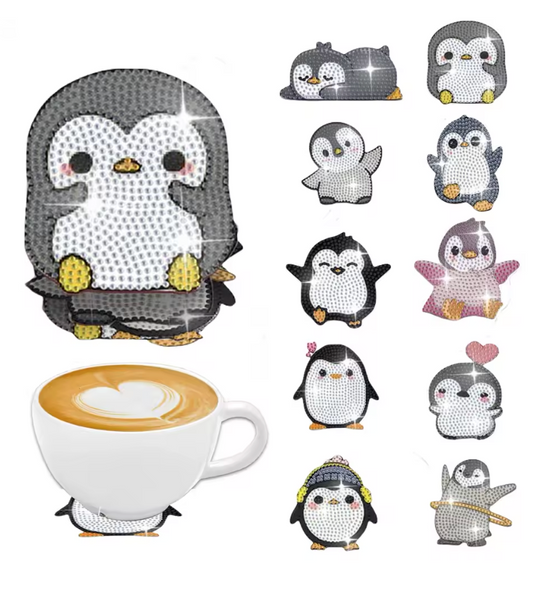Porta Copos de Pintura com Diamantes - Pinguins