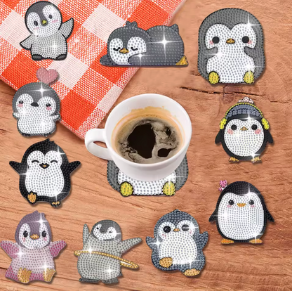 Porta Copos de Pintura com Diamantes - Pinguins